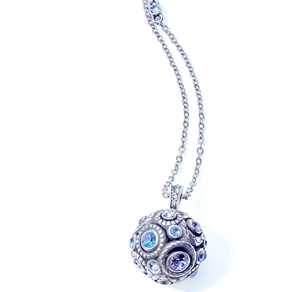 BRIGHTON HALO SPHERE Ball TANZANITE Blue Purple Crystal LONG NECKLACE NWtag $78